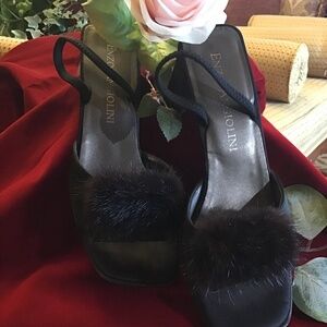 Enzo Angioilini Mink slingback chunky heel shoes  gorgeous